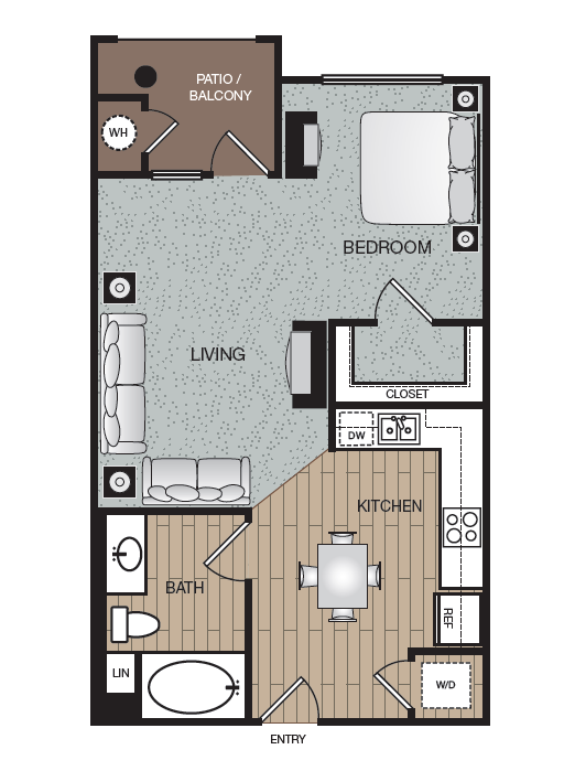 Floor plan for studio, 1 bath, 609 sqft
